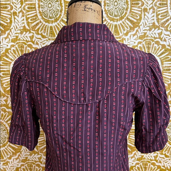 NWT Tecovas Short Sleeve Button Front Mini Dress in Multi Ditsy Stripe Sz XS - Picture 10 of 11